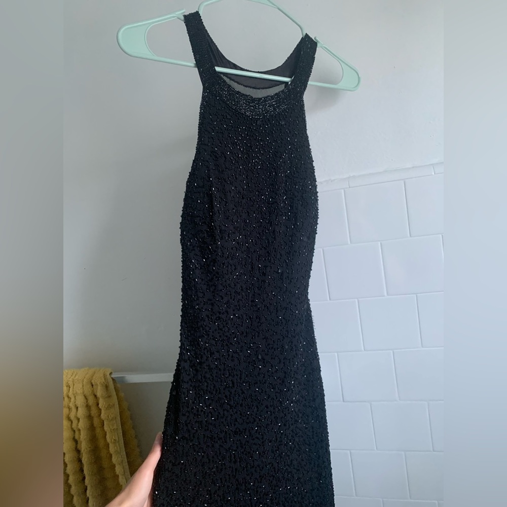 Sz 0 floor length Black bejeweled evening gown with sheer back